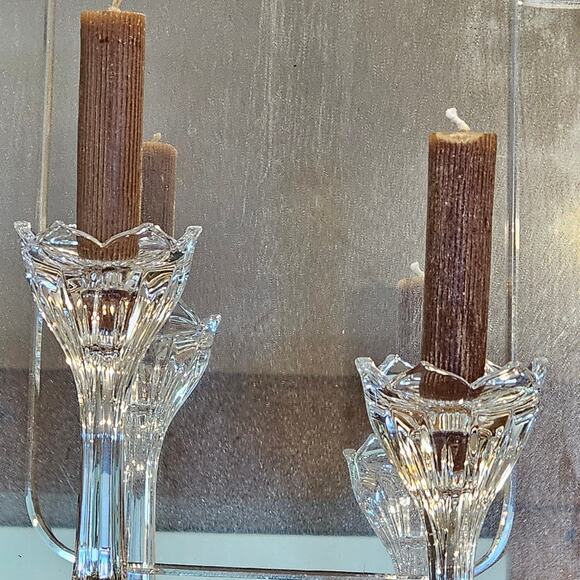 Set of Elegant Lotus Flower Candlestick Holders - Vintage Crystal Decor Accent - Picture 9 of 10